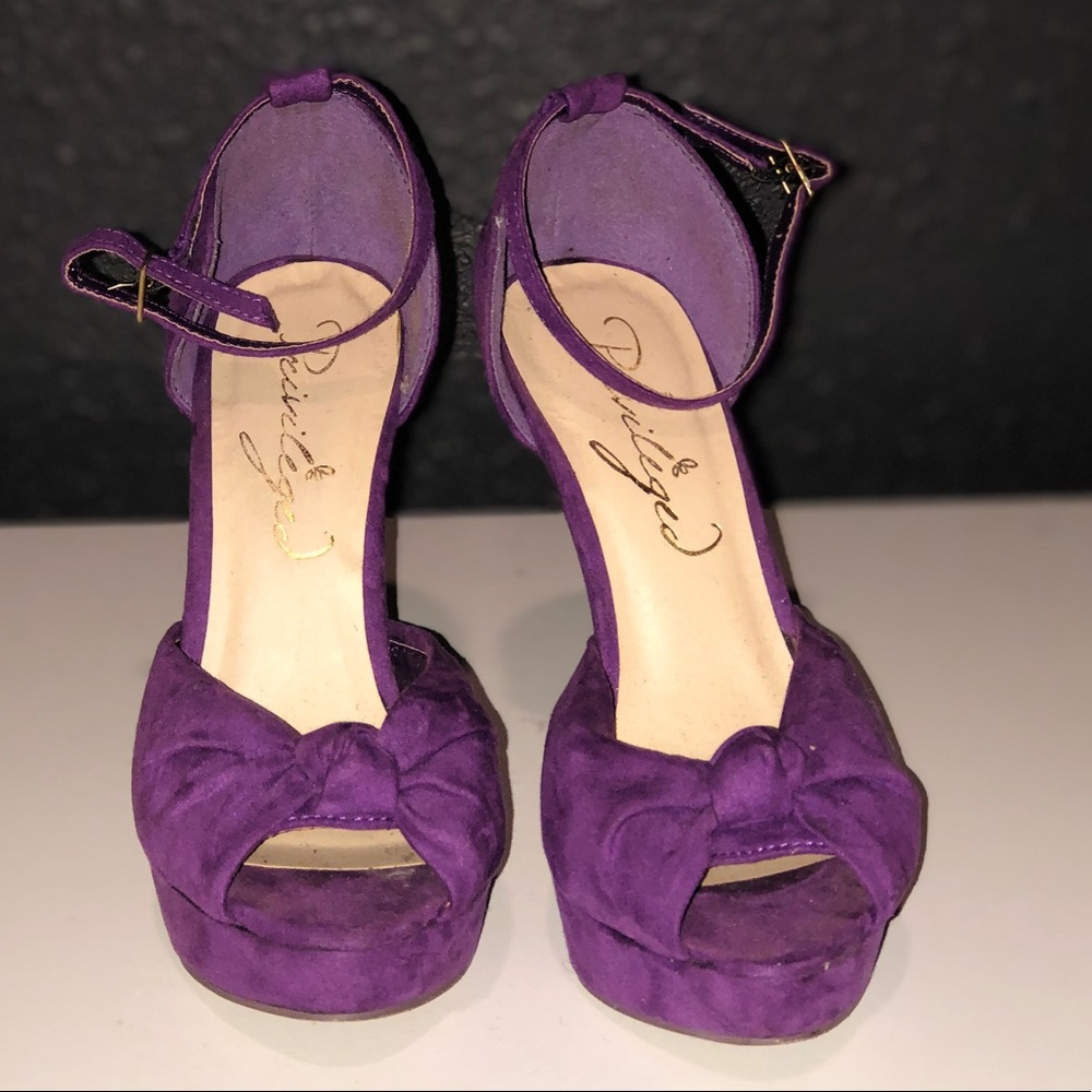 Purple suede peep toes high heels
